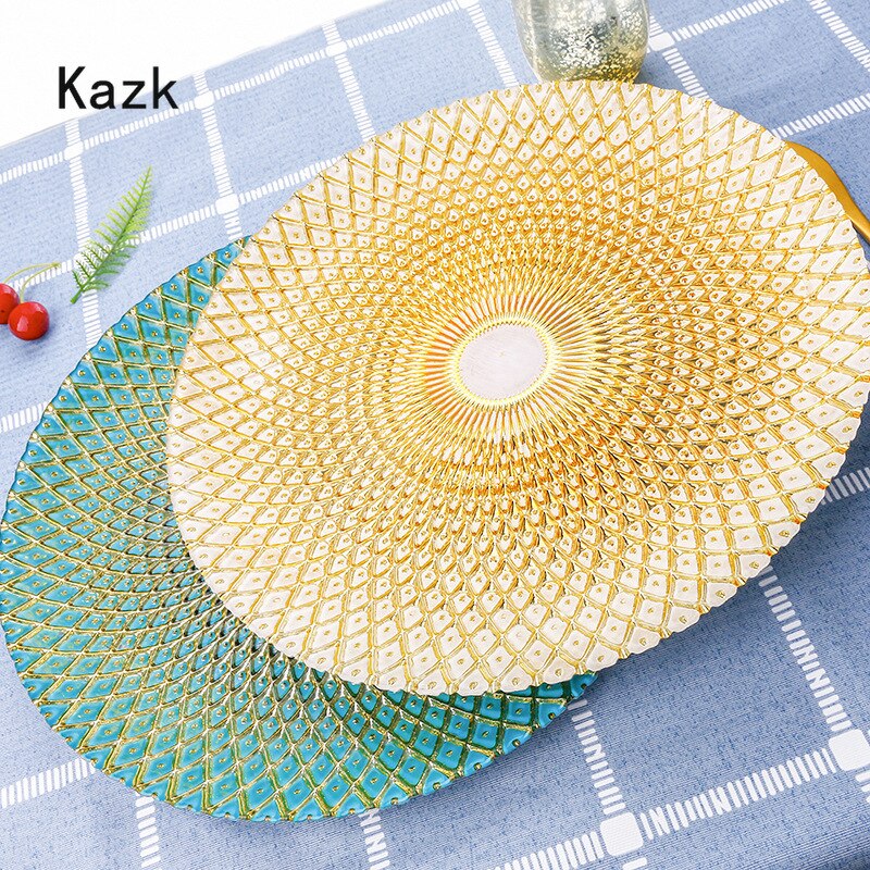 Assiette à dîner en verre en Relief losange, grande assiette à Steak ronde de couleur de luxe, plateau de service de rangement de vaisselle d&#39;hôtel à domicile