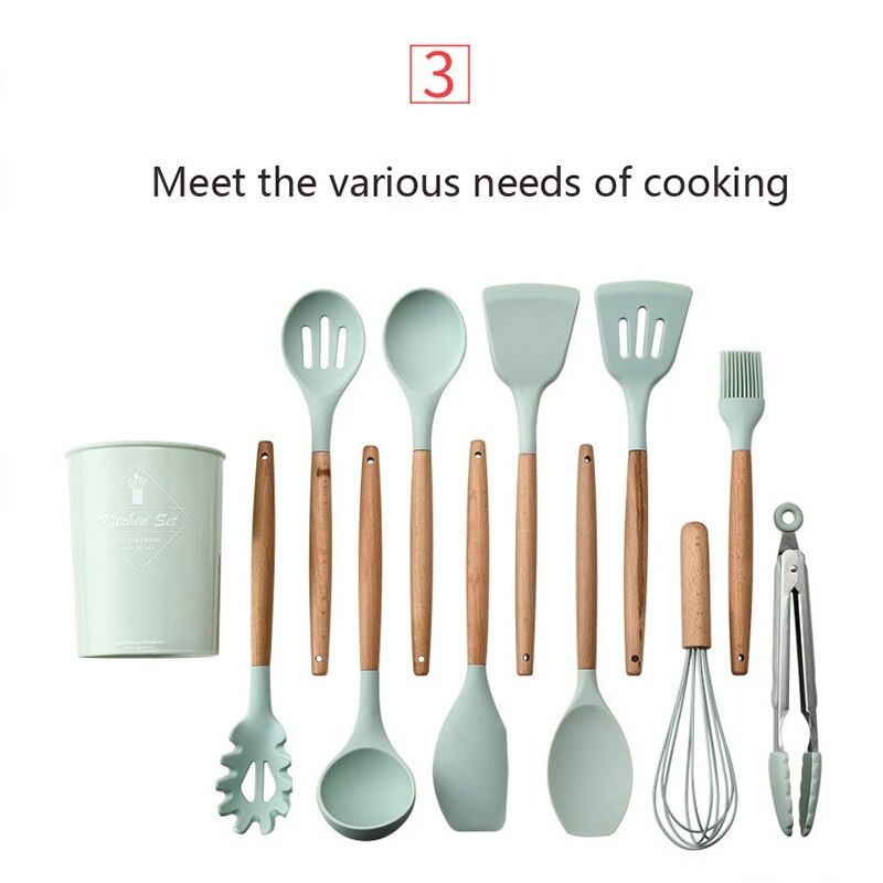 12PCS Silicone Kitchenware Cooking Utensils Set Heat Resistant Kitchen Non-Stick Cooking Baking Tools Kichen Accessories