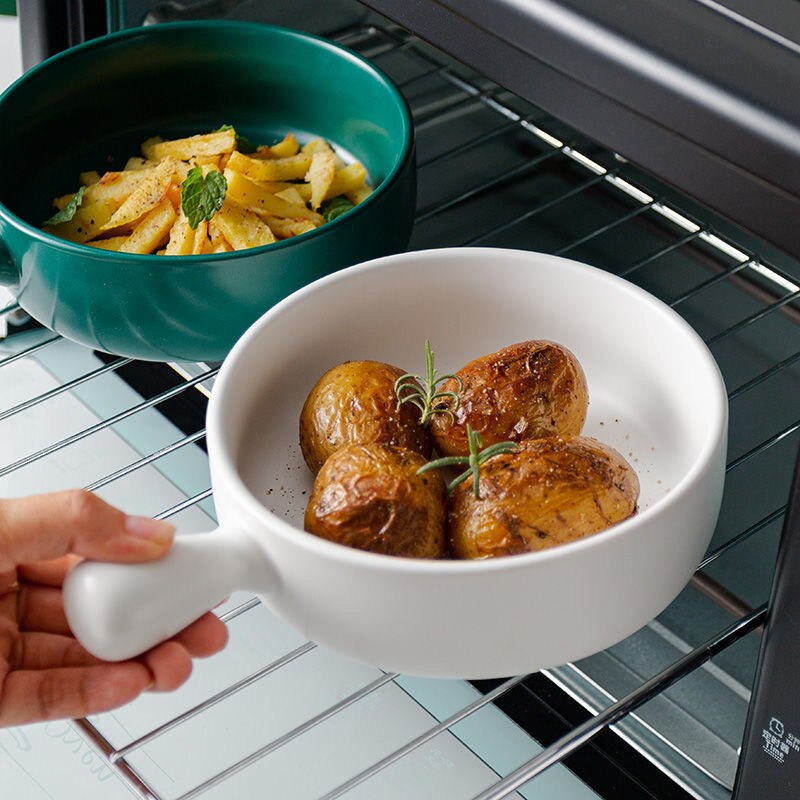 Nordic Ceramic Salad Bowl Single Handle Breakfast Cereal Fruit Bowl Solid Color Dessert Soup Noodle Bowl Microwave Oven Special