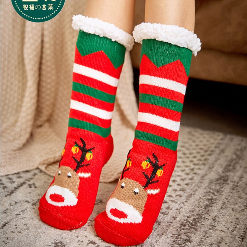 Chaussettes de noël, pour adultes, pour adultes, pour noël, en cerf, pour père noël, chaudes, douces, d'hiver, épaisses, antidérapantes, pour dormir, Midi: B