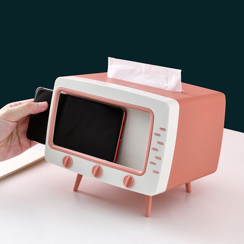 Boîte à mouchoirs créative en forme de télévision avec support de téléphone portable, distributeur Vintage pour serviettes de table, multifonctionnelle, nouveauté