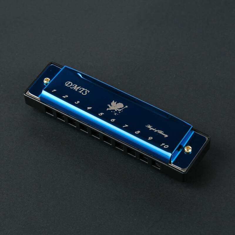 OEING Chromatic Harmonica - 10 Holes, 25 Keys, C Tone, Phosphor Bronze Reeds, Resin Body: Blue