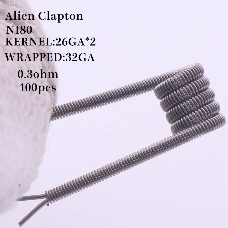 XFKM NI80 50/100 pcs twisted Fused Bijenkorf clapton coils premade wrap Alien Mix twisted Quad Tijger Verwarming Weerstand rda coil: alien-0.3-ni80-100