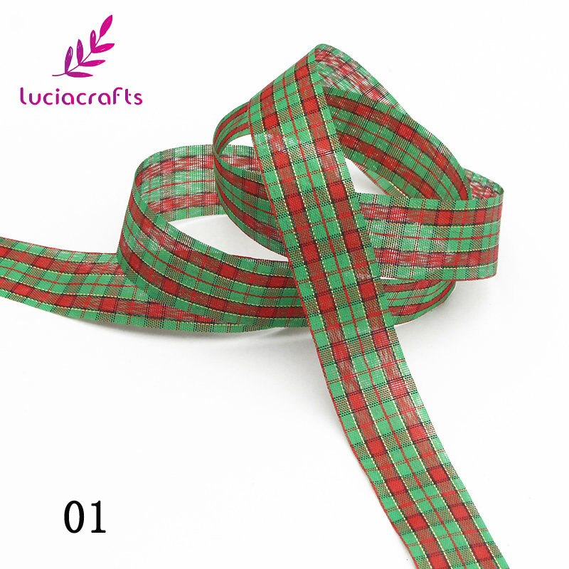 Lucia crafts 5 yard 25mm plaid print grosgrain bånd til hår sløjfer juleindpakning indretning  p0803: 01