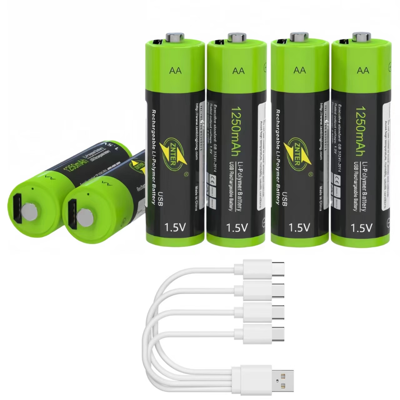 1.5V USB AA Rechargeable Battery 1250mAh Rechargeable Li-ion Battery Charges via USB Cable: SKY BLUE