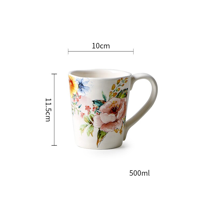 Underglaze Ceramic Plate French Home Rectangle Snack Tray Hand Painted Flower Decorate Dinner Plates Dining Table Decor: Cup-10x11.5cm