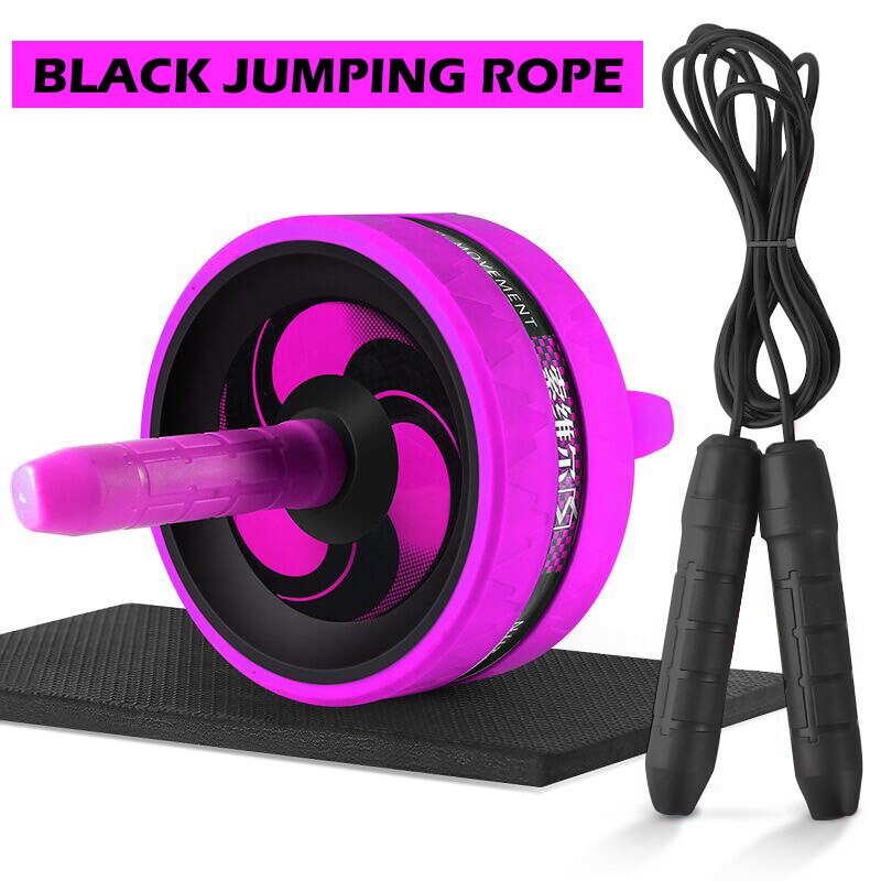Roue abdominale silencieuse, corde à sauter, avec tapis pour exercices abdominaux, accessoires de musculation X61B: Purple with rope