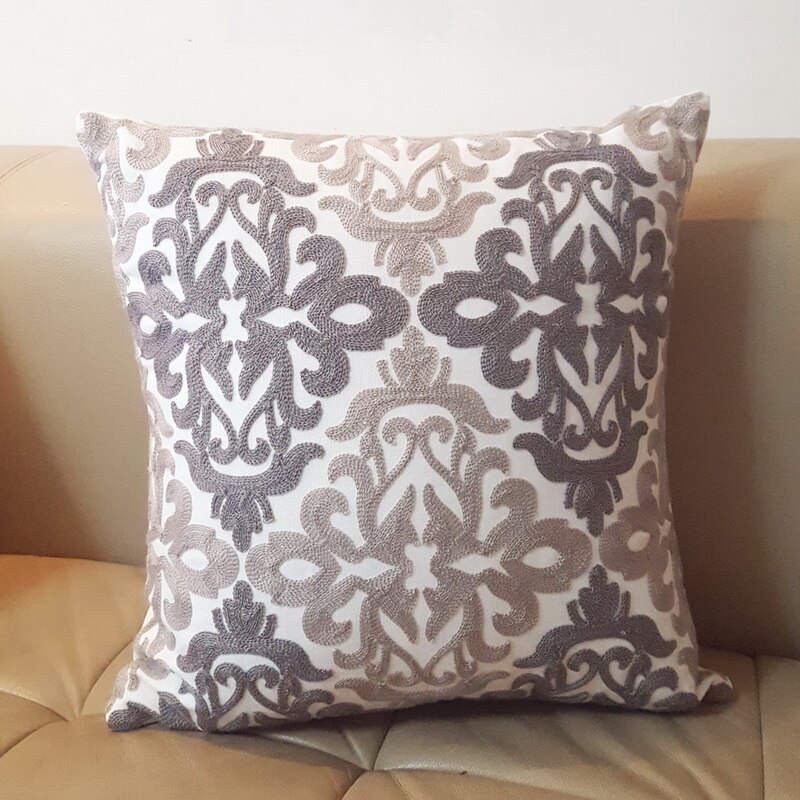 Junwell delikat bomuldslærred broderi firkantet damask dekorativ pude terrasse sofa pude usynlig lynlås 45 x 45cm kvm