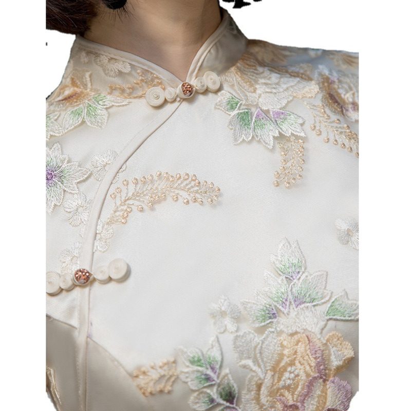 Vestido de cola de pez champán para mujer, gasa de retales moderna mejorada, Qipao , largo, chino tradicional, Retro, Cheongsam