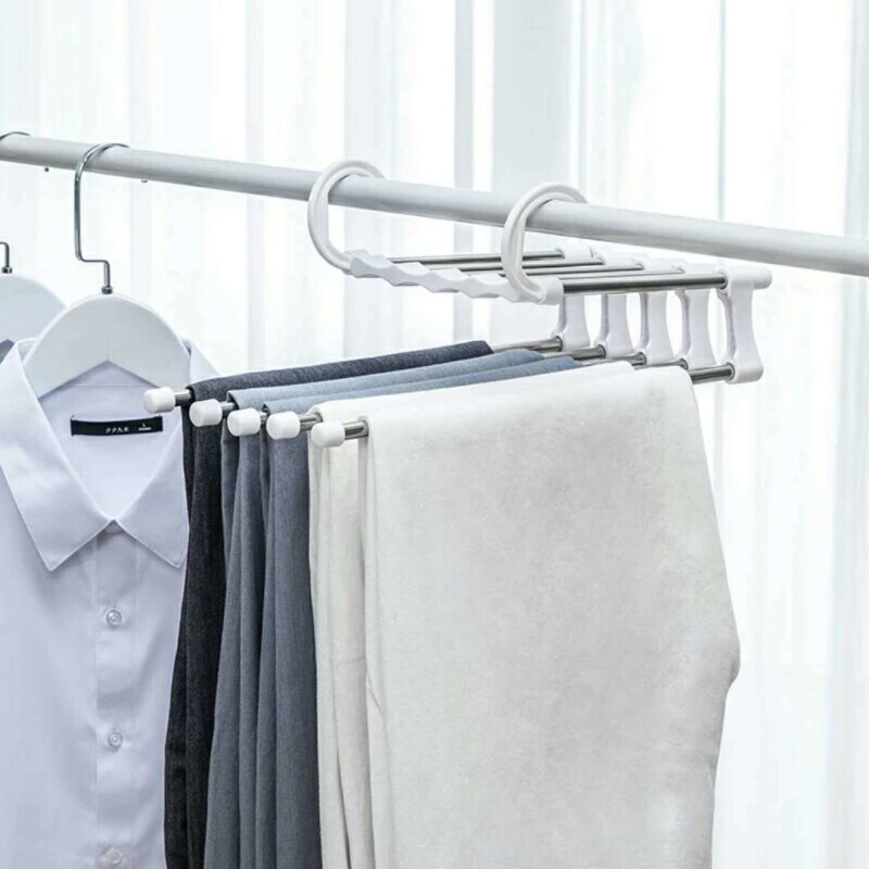 Perchas de ropa con Forma 5 en 1, perchas de almacenamiento para pantalones, Perchero de tela, Perchero de almacenamiento multicapa para armario, organizador de pantalones, 1 ud.