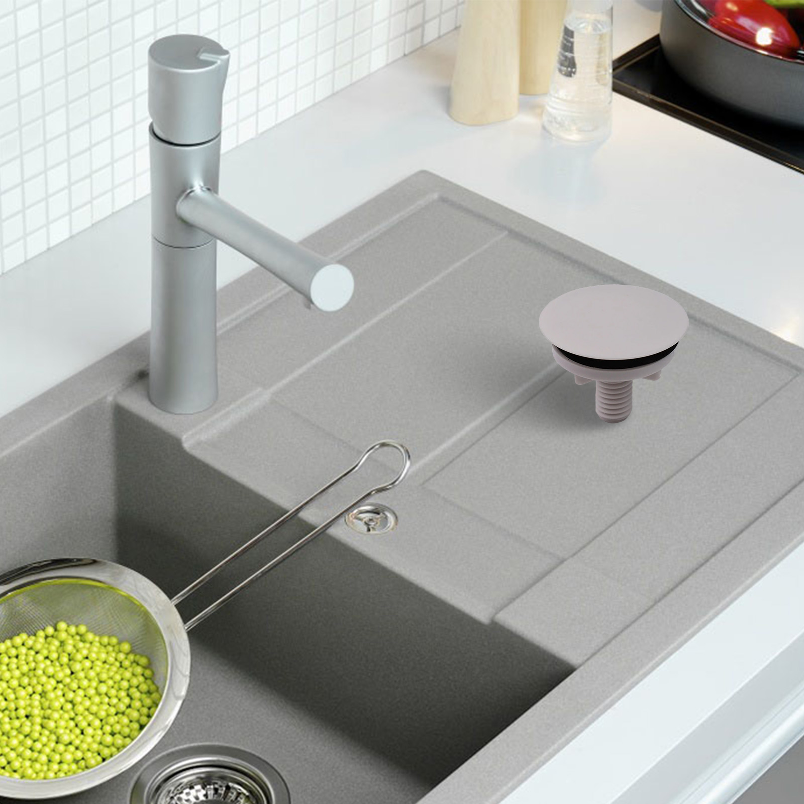 Bouchon d'évier de cuisine et de salle de bains, pour trous de débordement de 6 35mm, 1 pièce, outil 1 pièce 49mm, accessoire en plastique ABS blanc
