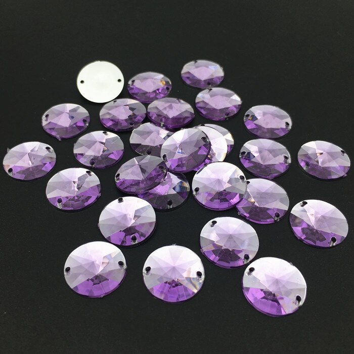 14mm 50 stuks Ronde Naaien Acryl Rhinestone Naai Op Punt Facet Kristallen Plaksteen Twee Gaten Rivoli Naai-On kledingstuk Stenen: violet