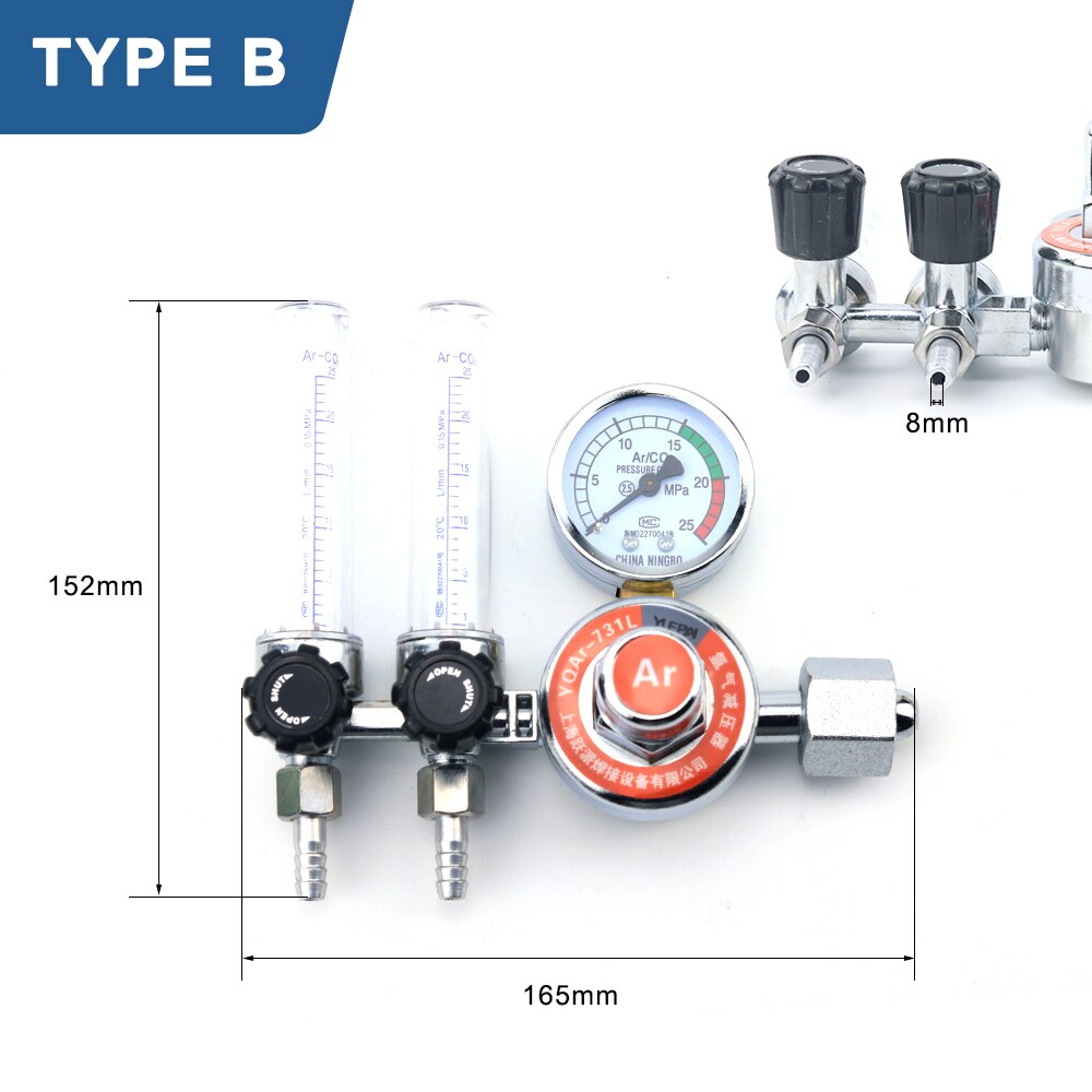 0-25Mpa G5/8 Argon Regulator Mig Tig Flow-Meter Shock-proof Pressure Reducer Gauge Single / Double Tube Flowmeter for CO2 Arc: TYPE B