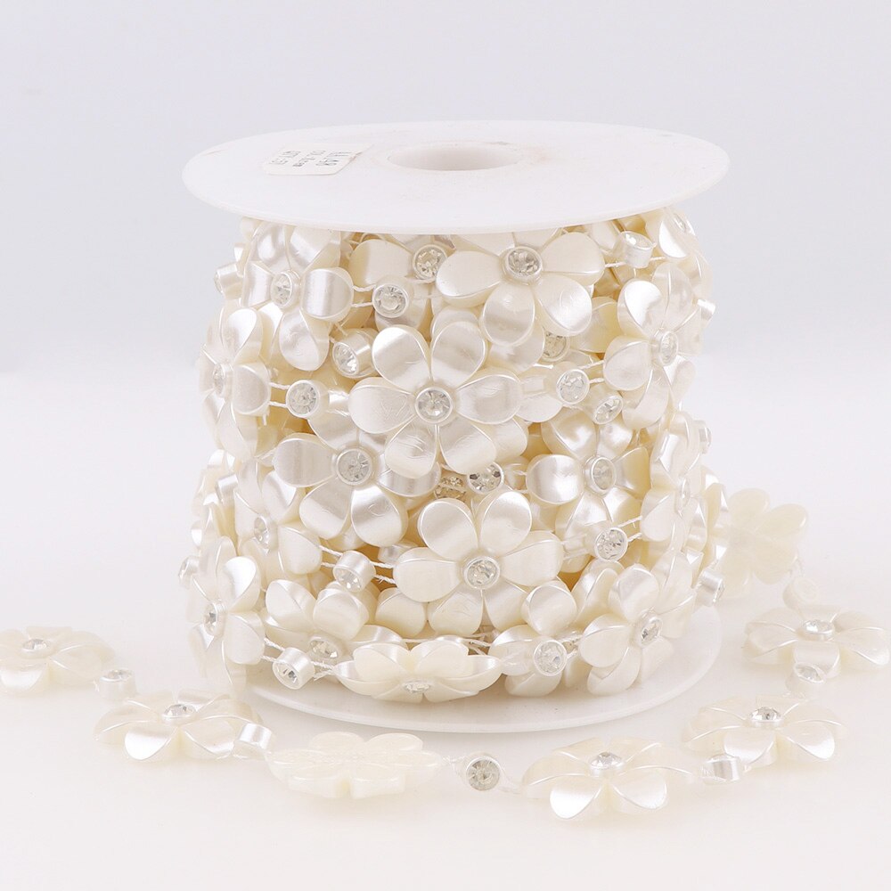 1 Yard Flower Series Rhinestone Chain ABS Pearl Jewelry Decor Wedding Dress Crafts Bridal Beads Appliques Garment Chain