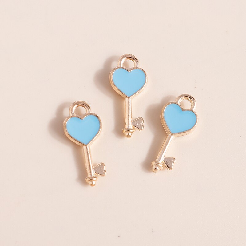 10 Uds. De dijes de corazón esmaltados de 4 colores para accesorios de joyería, abalorios de amor con letras DIY, collares hechos a mano, colgantes, fabricación de pendientes: Chapado en zinc azul