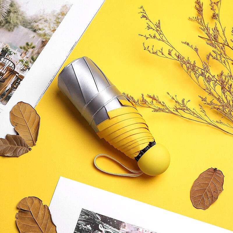 Mini Pocket Titanium Silver Glue 5 Fold 8 Ribs Umbrella Sun Protection Rain Windproof Folding Umbrellas For Woman Man: Orange