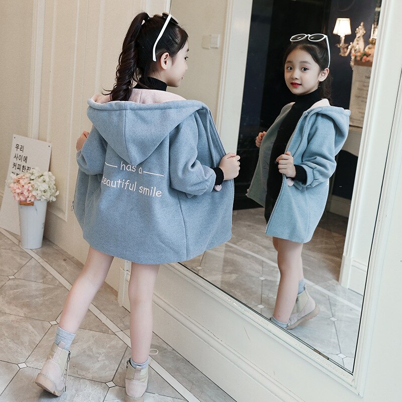 Girls woolen coat winter children's coat casual hooded padded quilted woolen coat children clothes 3-12 years: blue / 3T