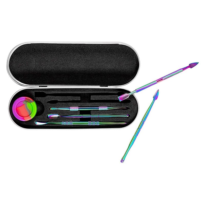 6 Stuks Wax Carving Tool Set, rvs Double-Sized Gereedschap Met Siliconen Container Jar En Metal Case, Regenboog Kleur