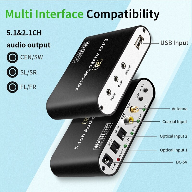 Dts 5.1CH O Decoder Bluetooth 5.0 Reciever Dac Draadloze O Adapter Optische Coaxiale Disk Spelen Dac Dts AC3-US Plug