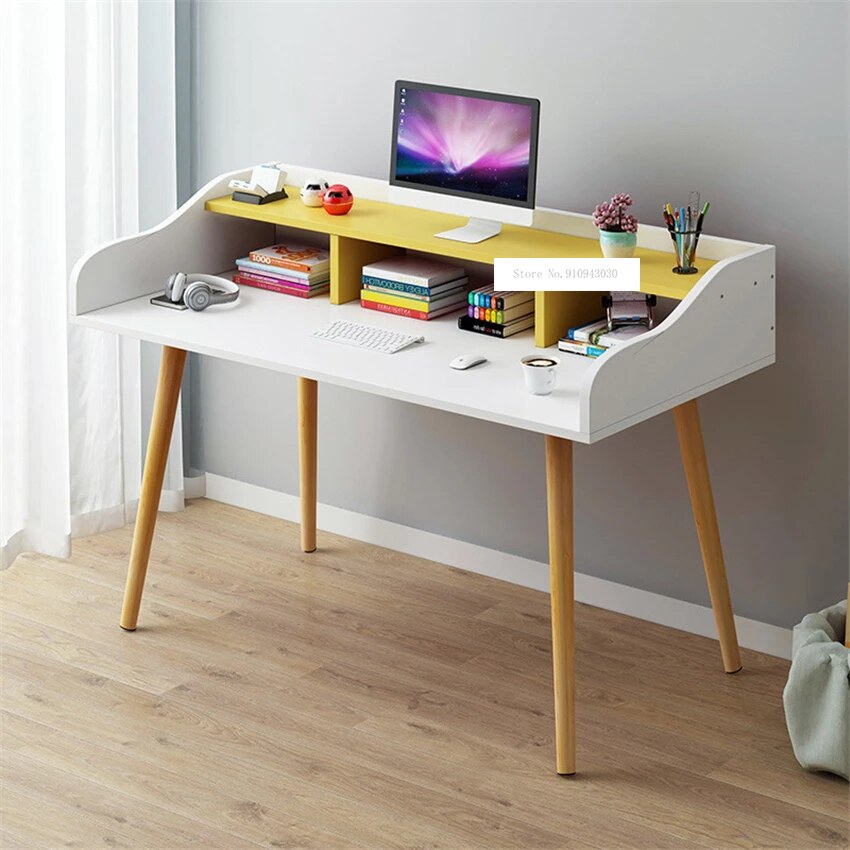 B2658 120cm Economic And Wood Simple Office Desk Double Layer Student Writing Laptop Desk Bedroom Modern Computer Desk: B