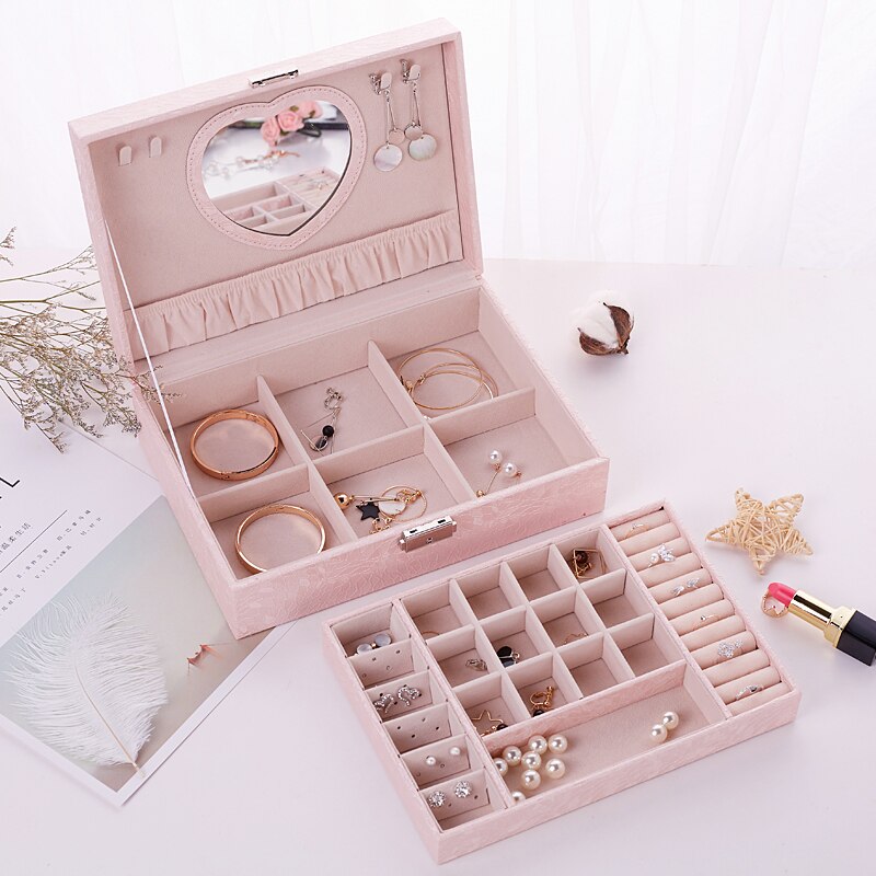 Dobbeltlags store kapacitet til opbevaring af smykker, smykkeskrin, øreringe, øreringe, ring, halskæde, smykkeskrin: 5