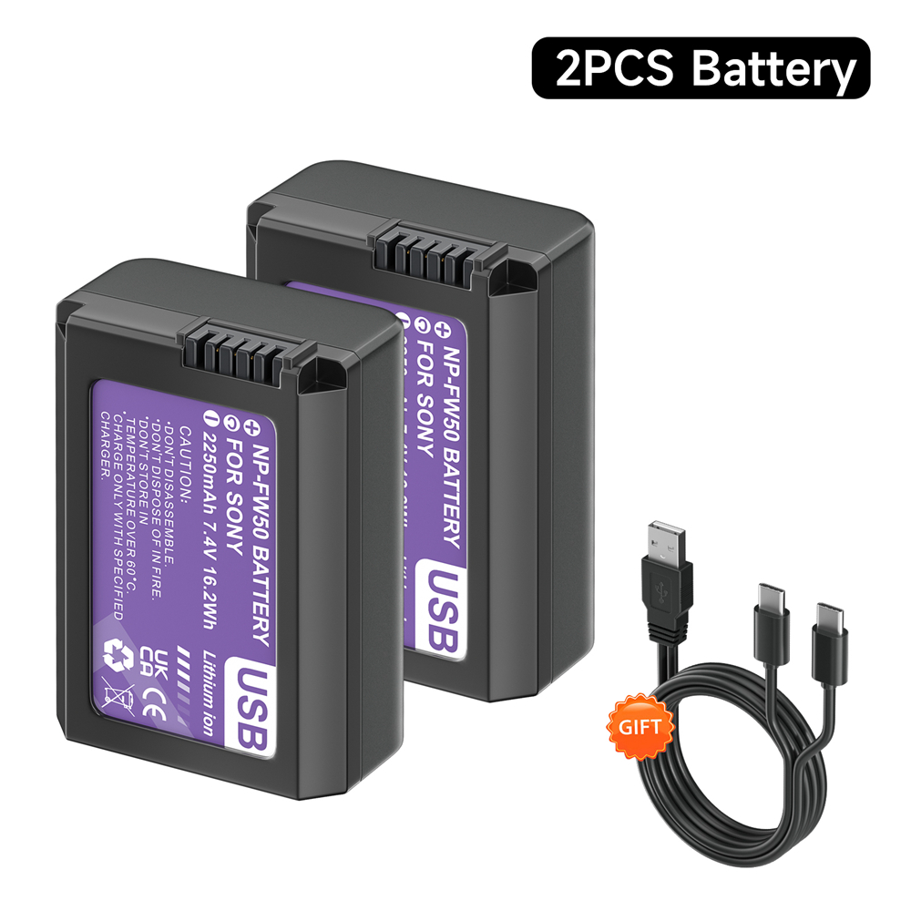PALO tipo C NP-FW50 NPFW50 NP FW50 batería para Sony Alpha a6500 a6300 a6400 a6000 a6100 a5000 a3000 NEX-3 a7 7R a7R a7R II a7rii: Negro