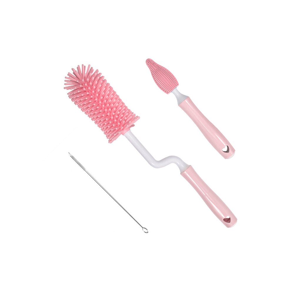 Baby Pacifier Cup Nipple Cleaning Brushes Set 360 Degree Rotation Silicone Milk Bottle Brush Infant Handheld Feeder Clean Brush: pink