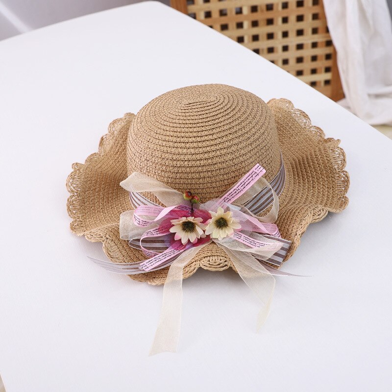 Hotsale Zomer Twee Stuk Een Set Kind Leuke Daisy Bloemen Schoudertas En Strooien Hoed Baby Meisje Zonnehoed Panama cap Gorros: Only hat  khaki