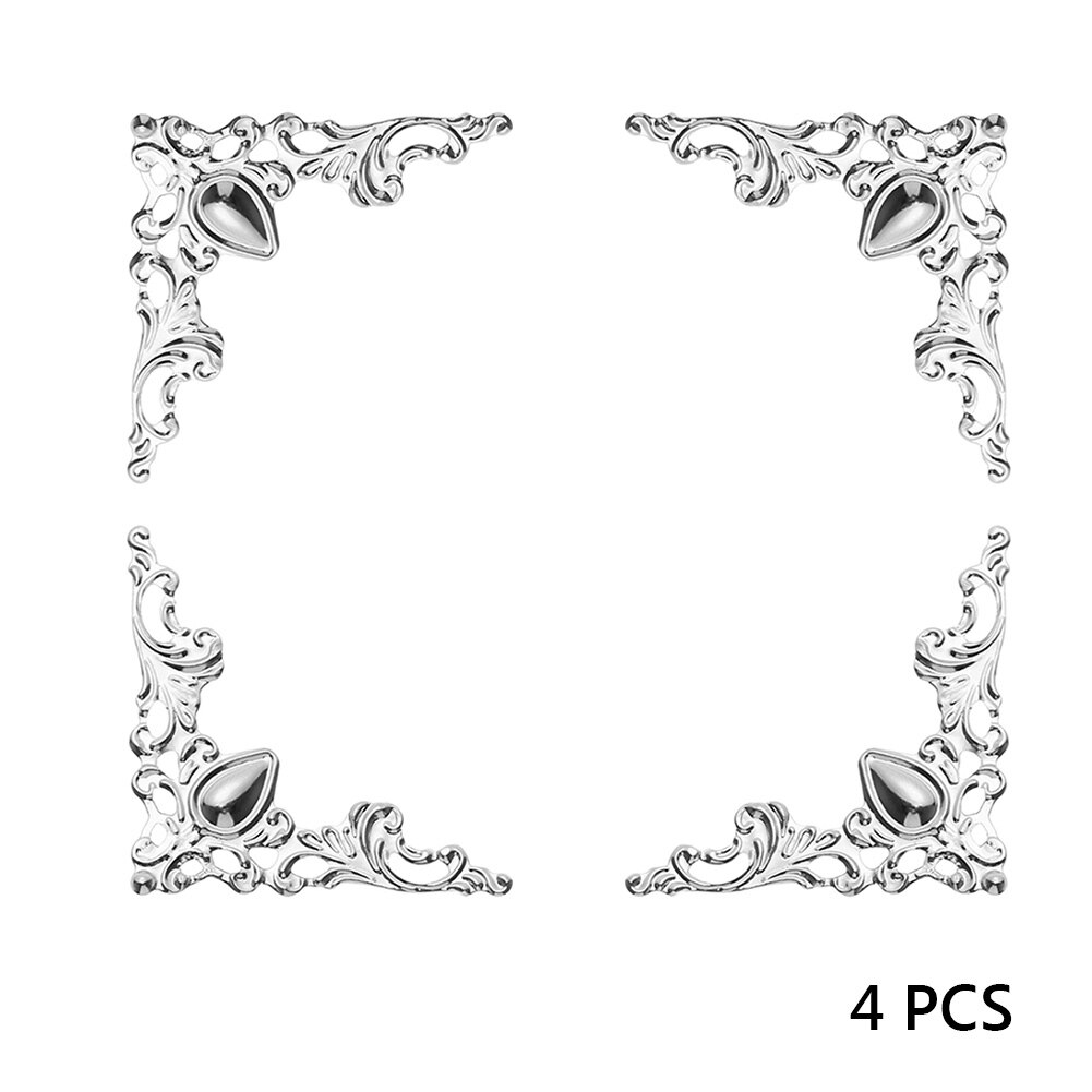 4Pcs Metal Corners Antique Gold Bronze For Book Photo Furniture Box Corner Piece Decorative Protectors Metal Crafts DIY Ornament: Silver