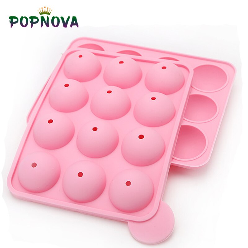 1pc 12 huller chokoladekugle cupcake kage slik maker gør-det-selv bageværktøj silikonepop slikkepind form stavbakke kageform: 12 huller pink