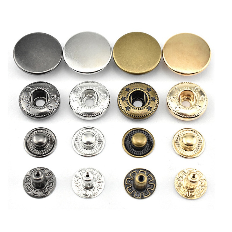 10 Sets 10-20mm Copper Material Four Buckle Pack Metal Press Studs Sewing Button Snap Fasteners Sewing Leather Craft Clothes Bag