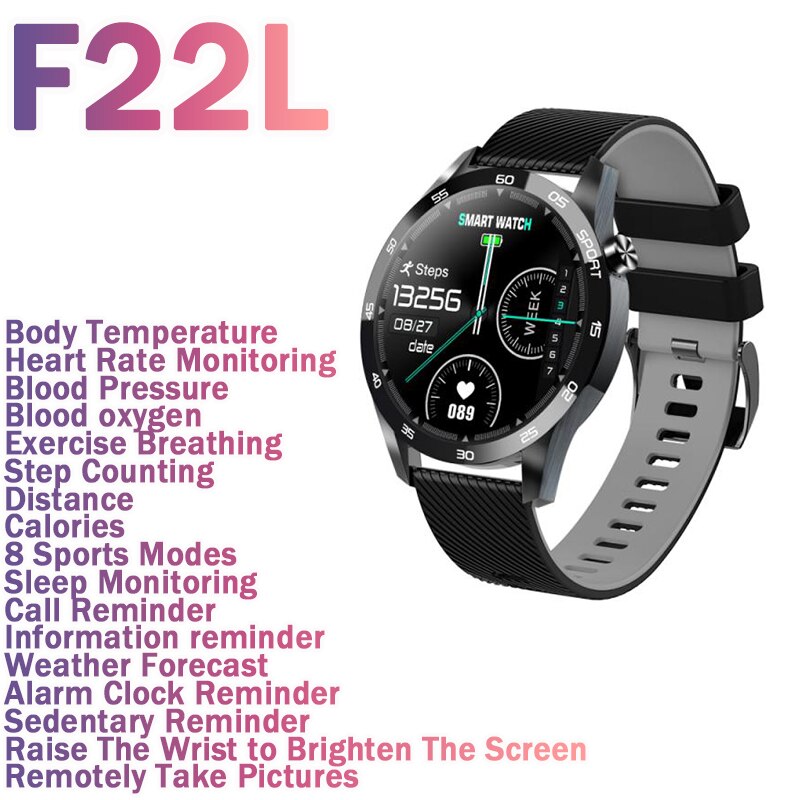 Smart Uhr Körper Temperatur Messen Sport Fitness Uhr Herz Rate Blutdruck Sauerstoff Monitor Smartwatch Für Handy: 02 F22L