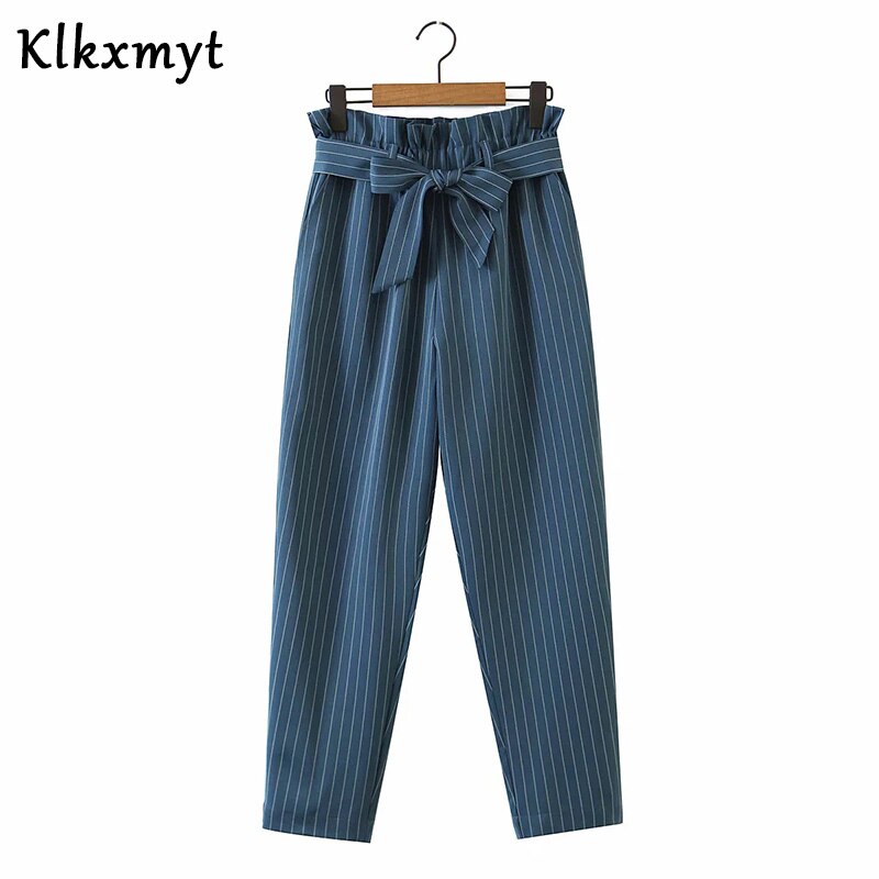 Klkxmyt-ensemble 2 pièces pour femme, bureau anglais, à rayures, solides et simples, à double boutonnage, hauts et pantalons: Pants / L