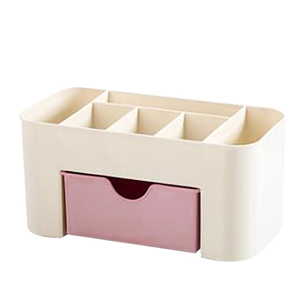 cosmetic Storage box Plastic desktop cosmetic box with small drawer multifunctional desk pink green home bathroom storage box: Red 