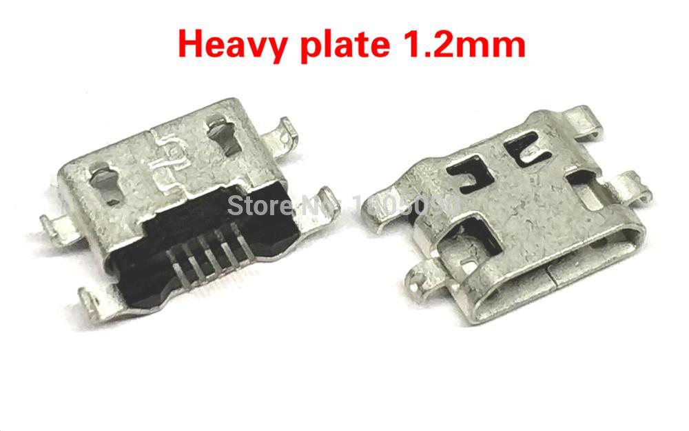 Conector Micro USB de 5 pines para HUAWEI G7, Lenovo y Mini USB, placa inversa pesada de 1,2mm, boca plana sin rizador lateral hembra, 50 Uds.