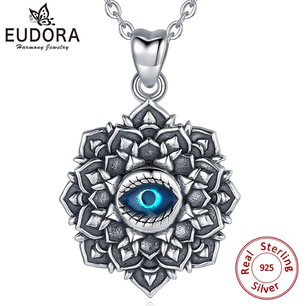 Eudora 925 sterling sølv onde øje vedhæng halskæde onde øje lotus choker vintage smykker til kvinder fødselsdagsfest  d274