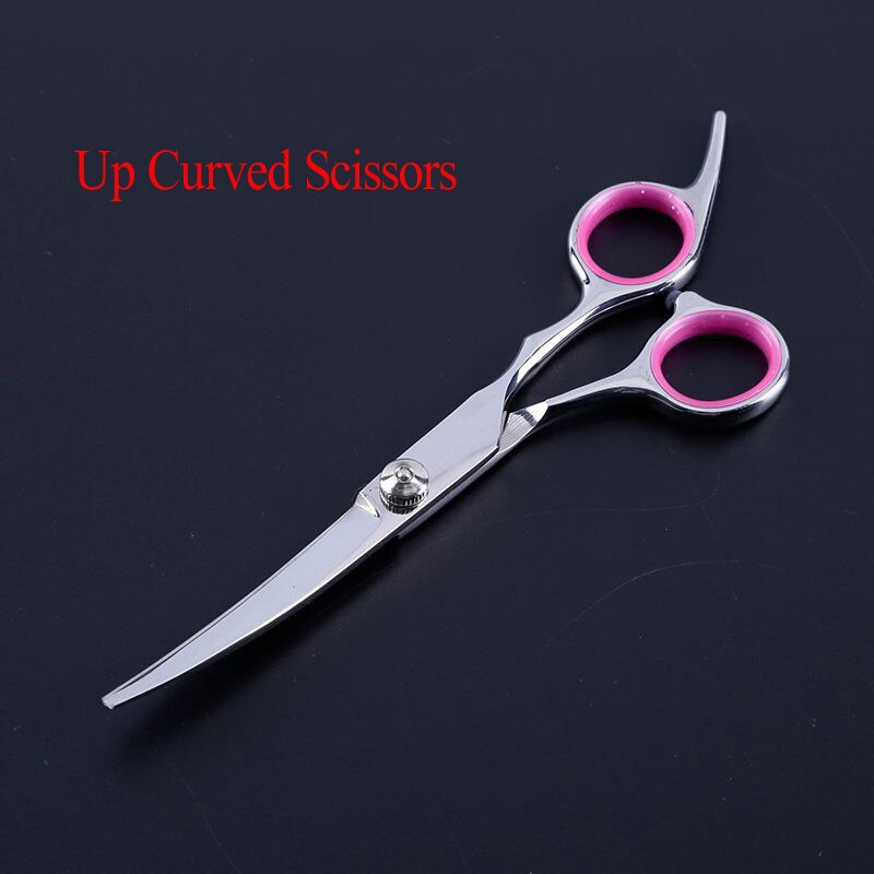 Pet Grooming Scissors Stainless Steel Dog Cat Hair Seam Chunker Scissors Up and Down Curved Scissors Sharp Haircut Pet Tool Set: Pink C