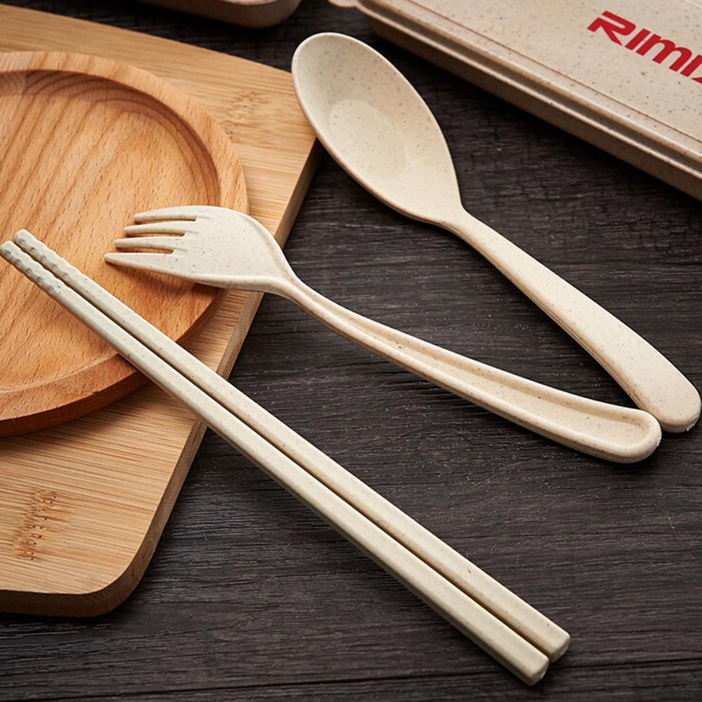 Portable Wheat Straw Cutlery Travel Fork Chopstick Spoon Camping Picnic Set