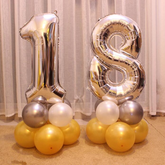 24pcs/set Gold Sliver 32inch Number 18 Foil Balloons With 2.2g pearl latex balls Adult Boy Girl Birthday Party Decoration Suplie