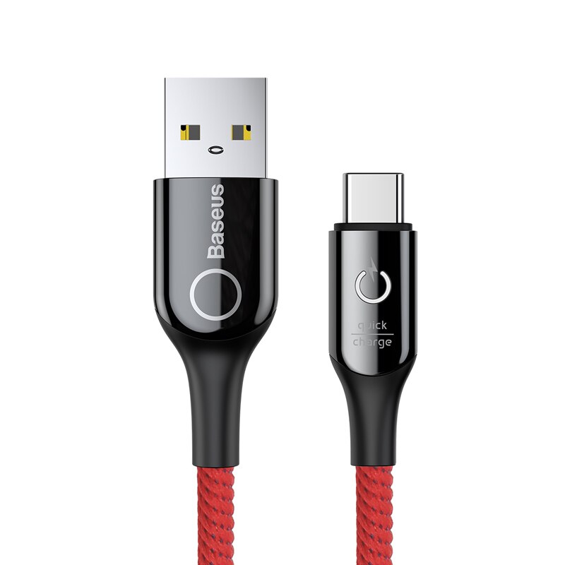 Baseus usb-kabel type c 3a snellaadkabel smart breath-verlichting voor samsung type-c-datakabel: Rood 1m