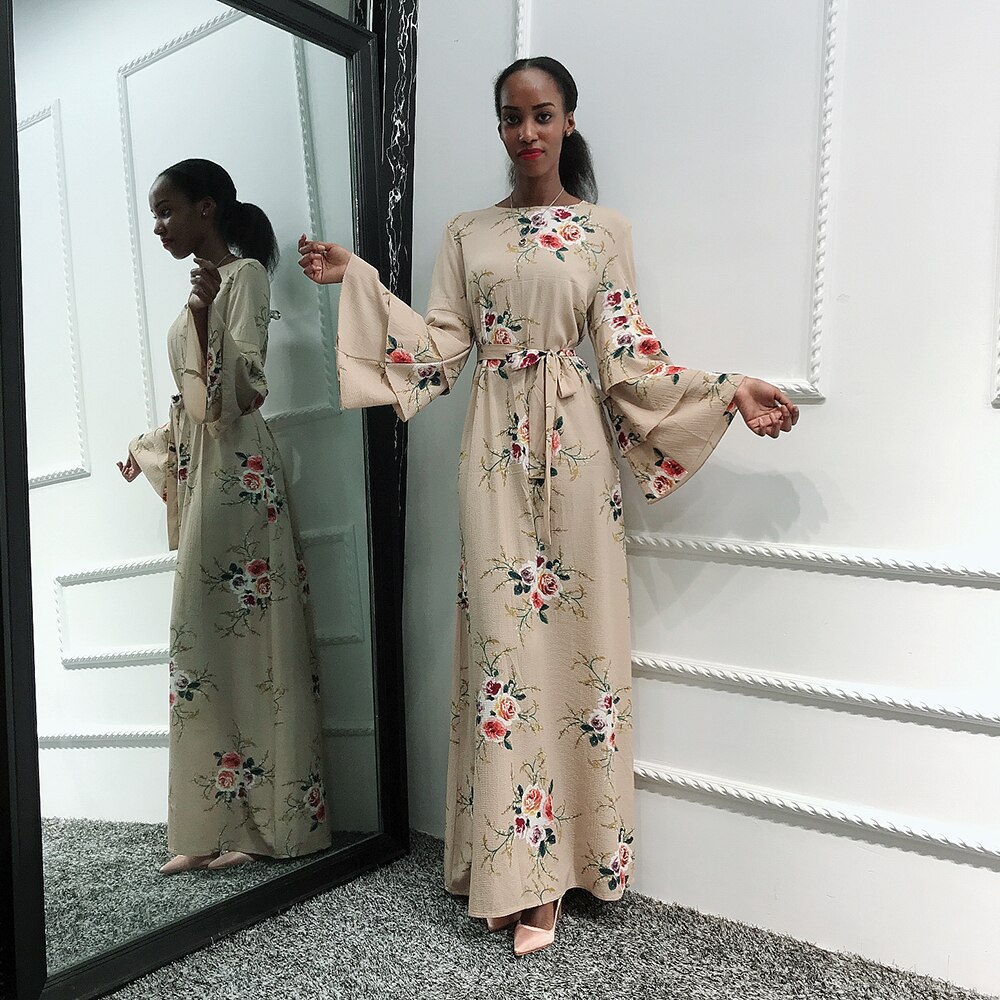 Kaftan marocain dubai abaya tyrkisk muslim hijab kjole marokkansk kaftan elbise islamisk tøj qatar robe djellaba kvinde kjoler: Khaki kjole / L