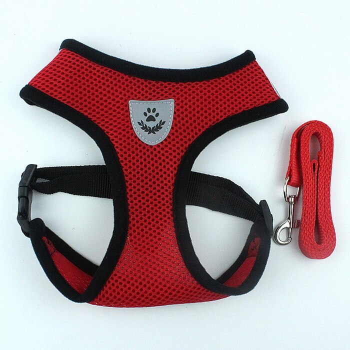 Ademend Pet Harness en Leash Set Nylon Mesh Harnas Hond Vest Leash Verstelbare Pet Harnassen Leidt voor Kleine/Medium /grote Hond: Red / S