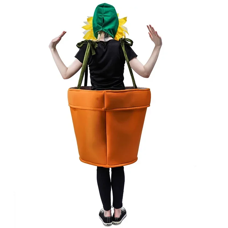 Blumentopf-Kostüm für Erwachsene, Cosplay, Damen-Sonnenblumen-Kostüm mit Kopfbedeckung für Garten, Mottoparty, Sonnenblume