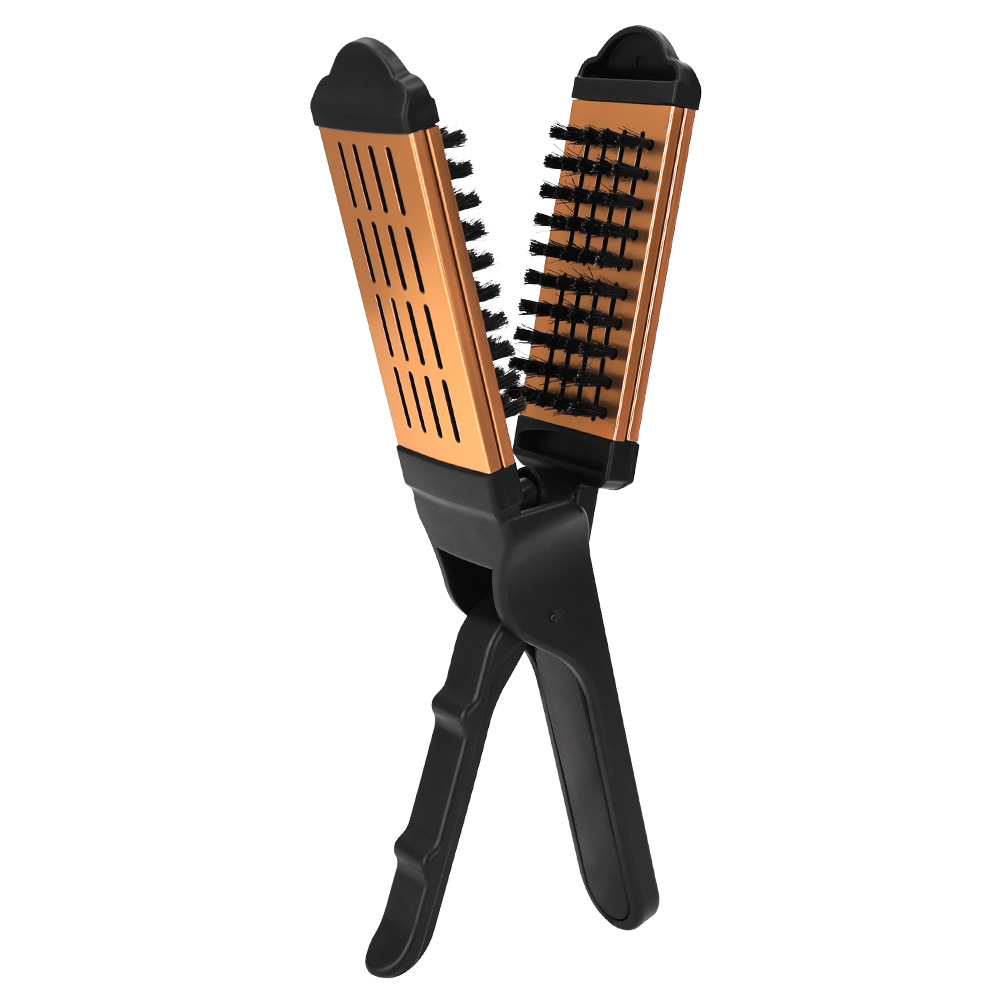 Peine de férula en forma de V, herramientas de peinado, cepillo plano, cerdas de nailon, cepillo de doble cara para todo tipo de cabello, 1 ud.: Oro