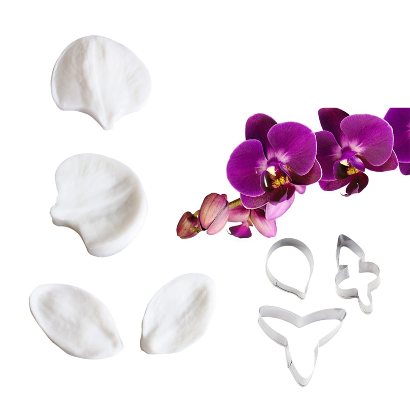 Phalaenopsis Orchid Flower Veiners Silicone Molds Fondant Sugarcraft Gumpaste Clay Water Paper Cake Decorating Tools CS224