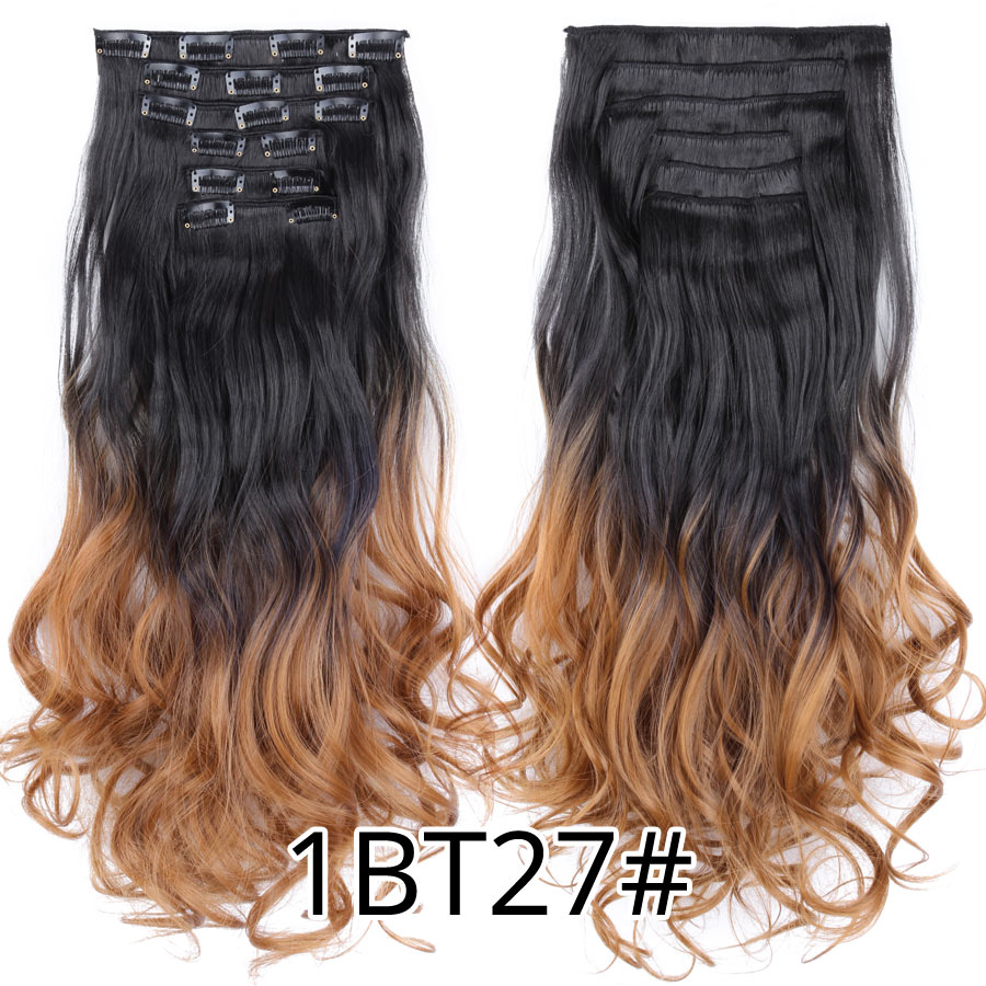 Leeons 16 clip in hair extensions hårtilbehør langt krøllet hår extension clip syntetisk varmebestandig fiber ombre farve: 1 bt 27