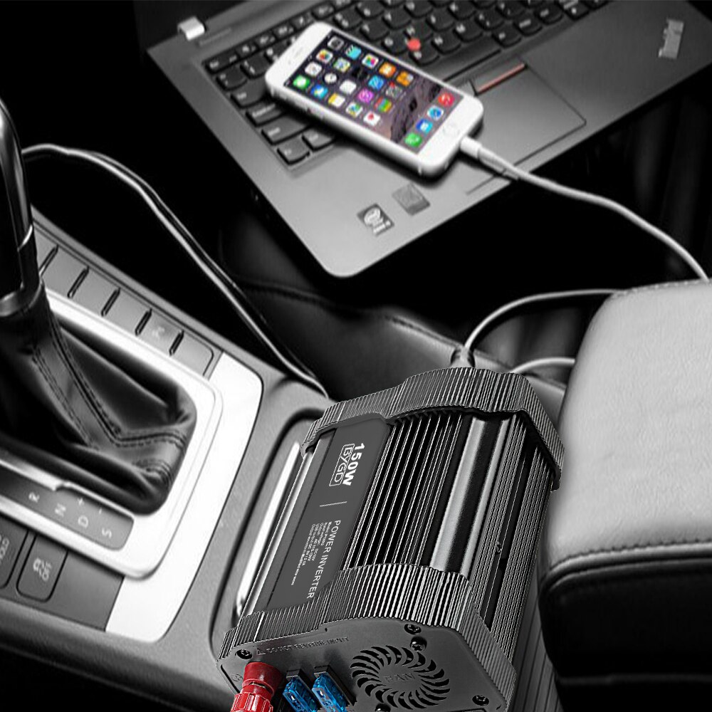 BYGD Power Inverter 150W 12V DC to 220V-240V AC Converter with EU socket and 2x1.0A USB Ports Car Inverter