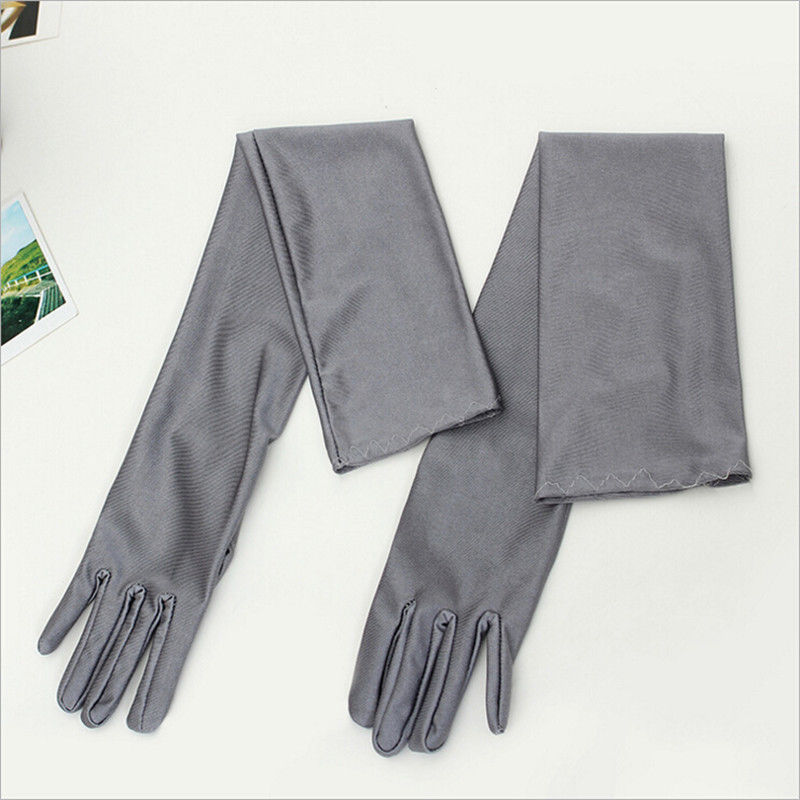 Guantes clásicos de satén elásticos para adulto, negro, blanco, rojo, gris, piel, codo/muñeca, guantes largos de encaje blanco, accesorios de boda