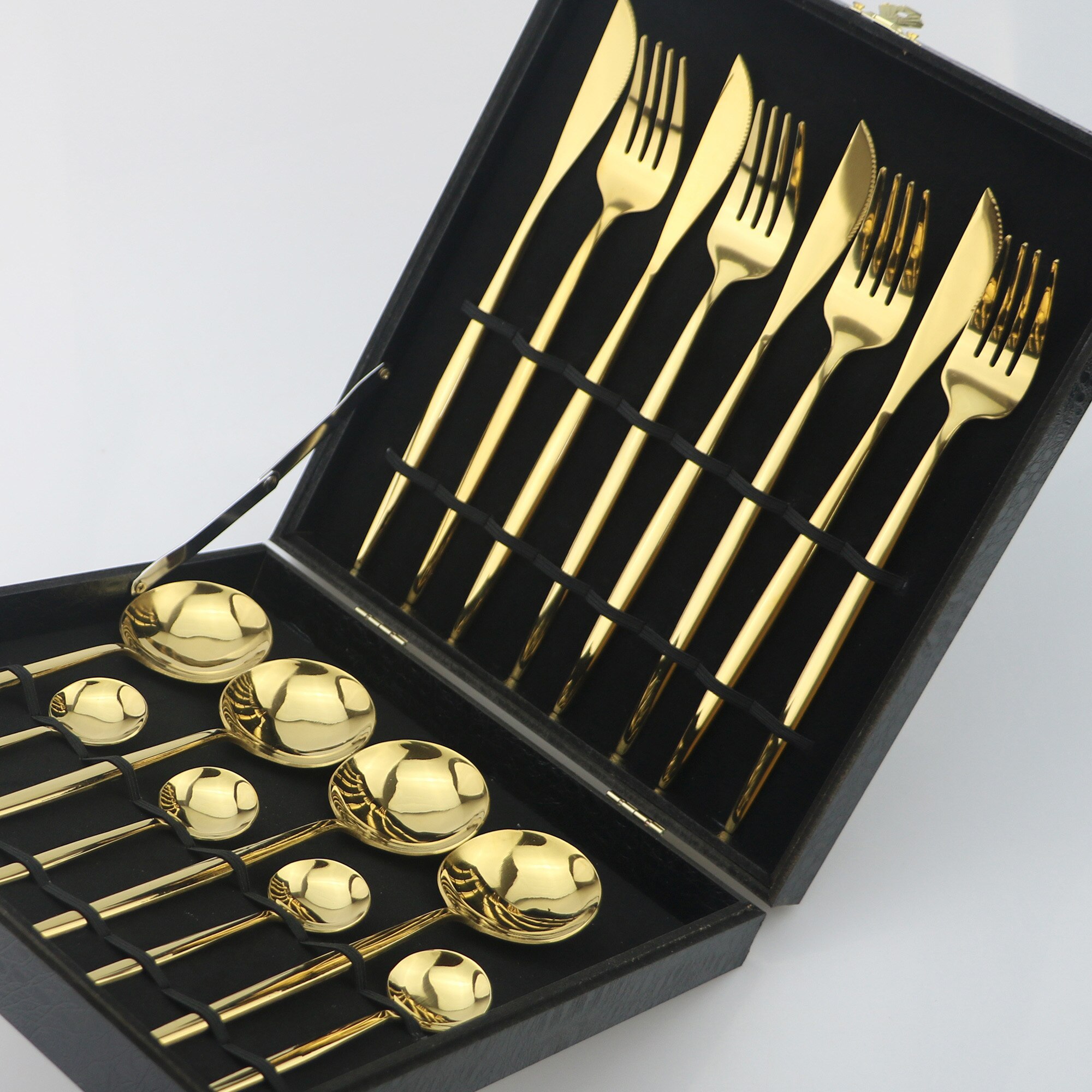 Gold Cutlery Set Kitchen Flatware 16Pcs 304 Stainless Steel Knife Fork Spoon Dinnerware Set Mirror Silverware With Gife Box