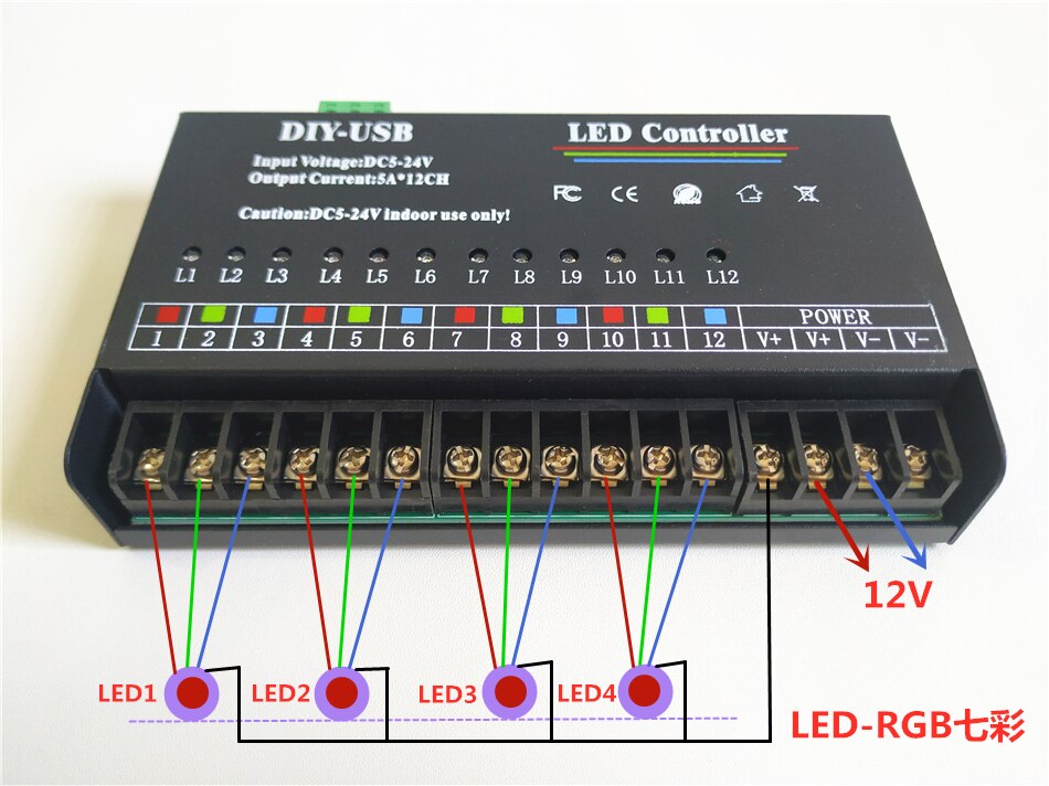 Self programmable (12 channels) seven color single color gradual change led light string dot net red building ladder light strip
